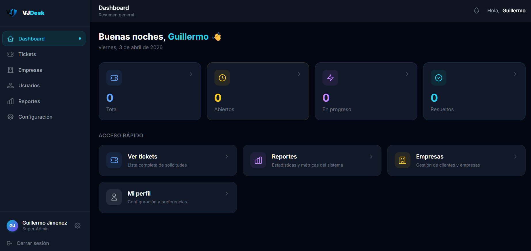 VJDesk - Dashboard de tickets
