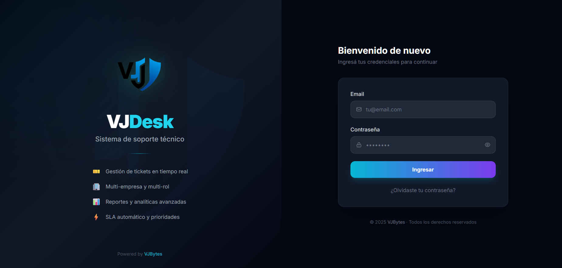 VJDesk - Pantalla de login